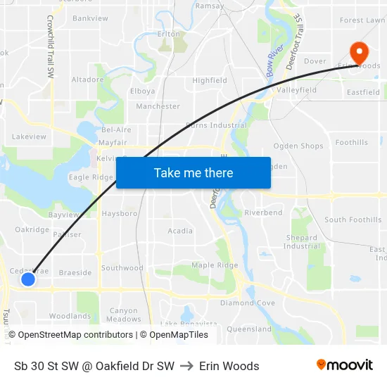 Sb 30 St SW @ Oakfield Dr SW to Erin Woods map