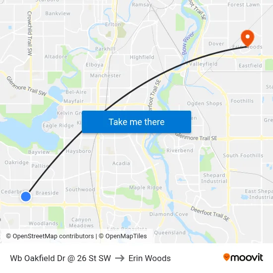 Wb Oakfield Dr @ 26 St SW to Erin Woods map