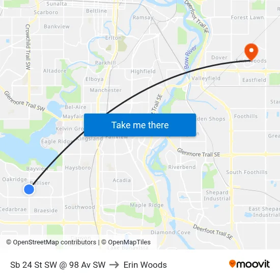 Sb 24 St SW @ 98 Av SW to Erin Woods map