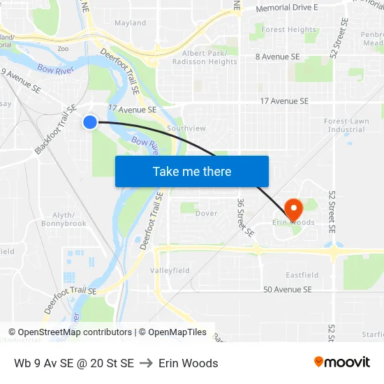 Wb 9 Av SE @ 20 St SE to Erin Woods map