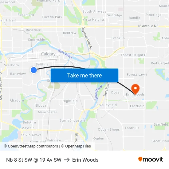 Nb 8 St SW @ 19 Av SW to Erin Woods map