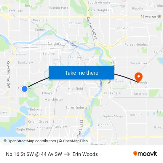 Nb 16 St SW @ 44 Av SW to Erin Woods map
