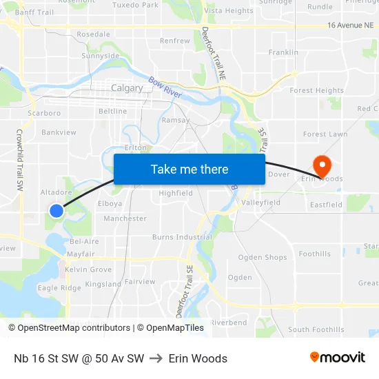 Nb 16 St SW @ 50 Av SW to Erin Woods map