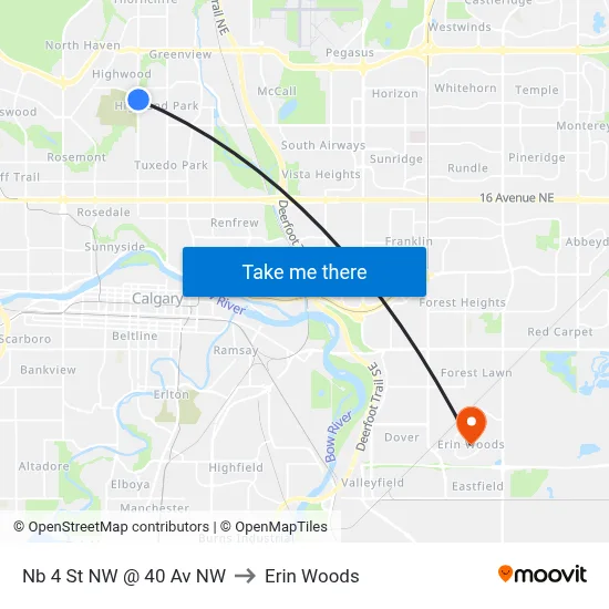 Nb 4 St NW @ 40 Av NW to Erin Woods map
