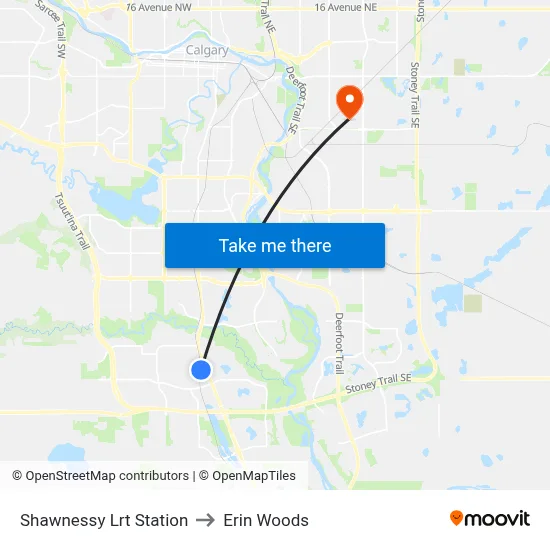 Shawnessy Lrt Station to Erin Woods map