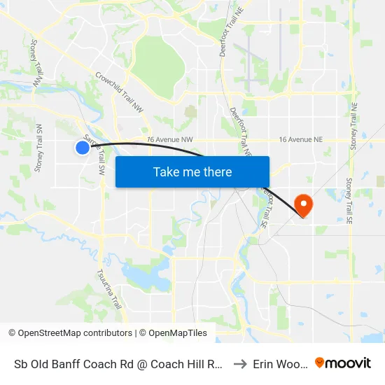 Sb Old Banff Coach Rd @ Coach Hill Rd SW to Erin Woods map