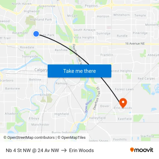 Nb 4 St NW @ 24 Av NW to Erin Woods map