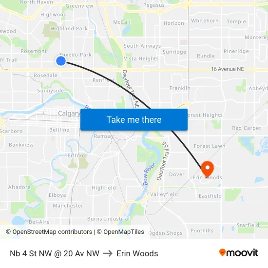 Nb 4 St NW @ 20 Av NW to Erin Woods map