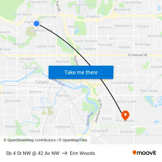 Sb 4 St NW @ 42 Av NW to Erin Woods map