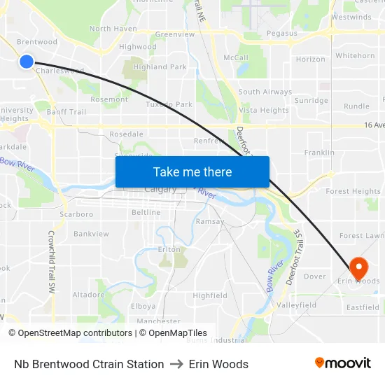 Nb Brentwood Ctrain Station to Erin Woods map