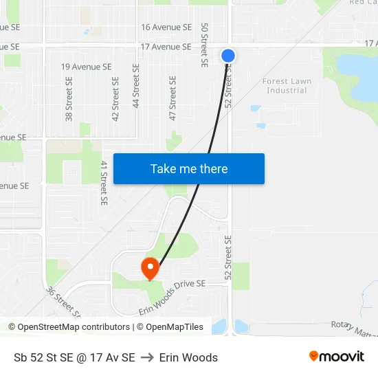 Sb 52 St SE @ 17 Av SE to Erin Woods map