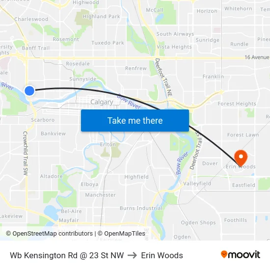 Wb Kensington Rd @ 23 St NW to Erin Woods map