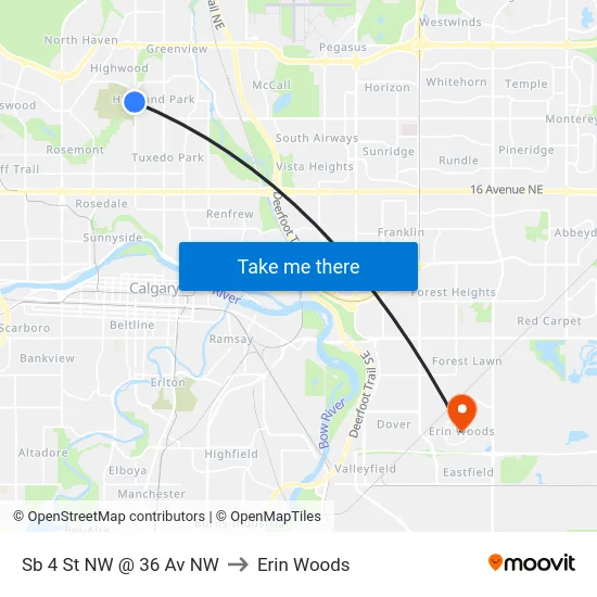Sb 4 St NW @ 36 Av NW to Erin Woods map