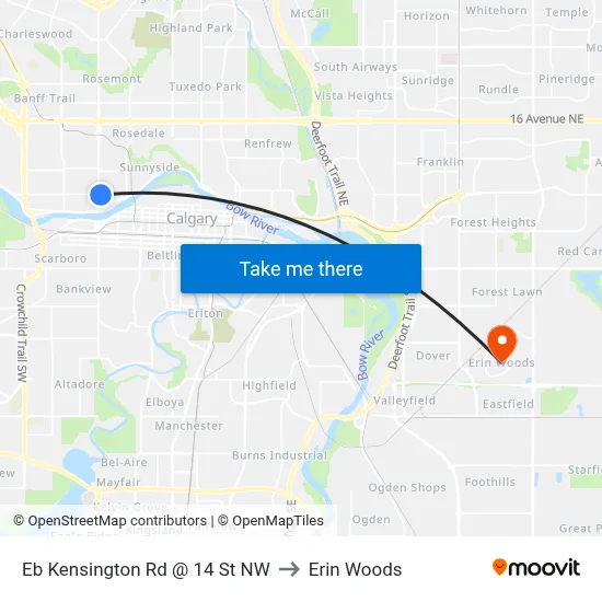 Eb Kensington Rd @ 14 St NW to Erin Woods map
