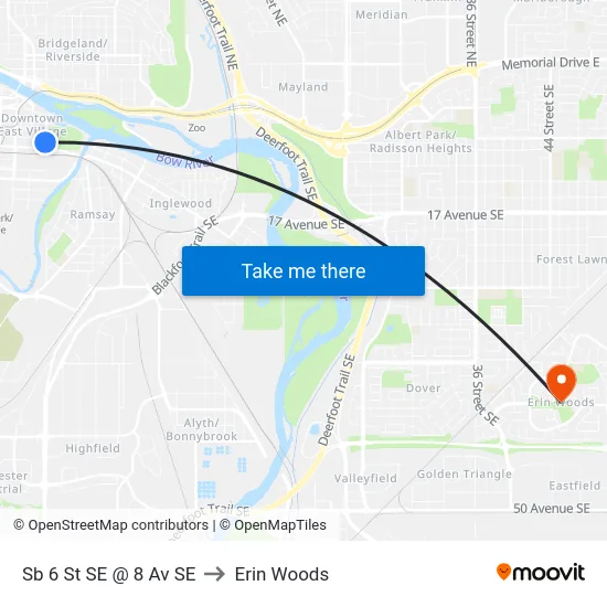Sb 6 St SE @ 8 Av SE to Erin Woods map