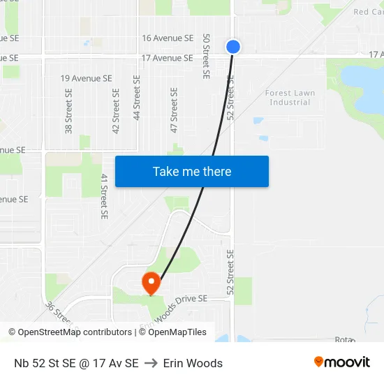 Nb 52 St SE @ 17 Av SE to Erin Woods map