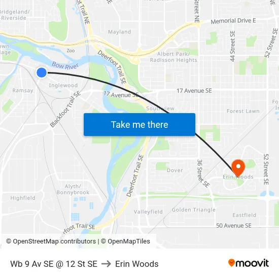 Wb 9 Av SE @ 12 St SE to Erin Woods map