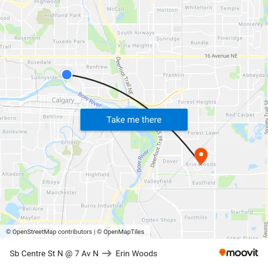 Sb Centre St N @ 7 Av N to Erin Woods map