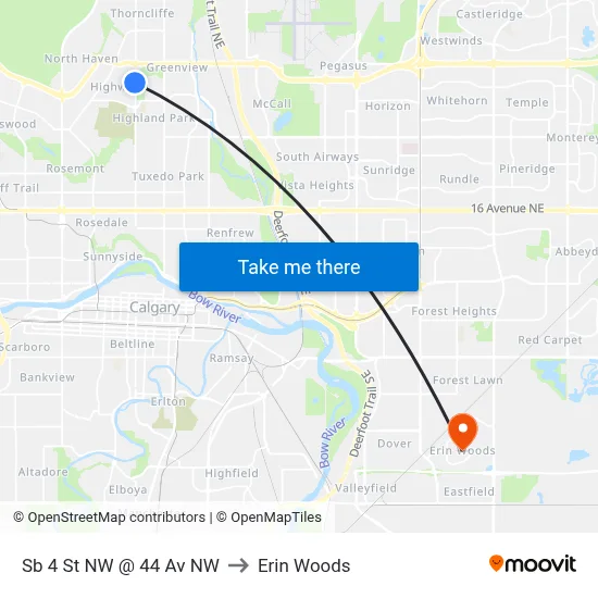Sb 4 St NW @ 44 Av NW to Erin Woods map