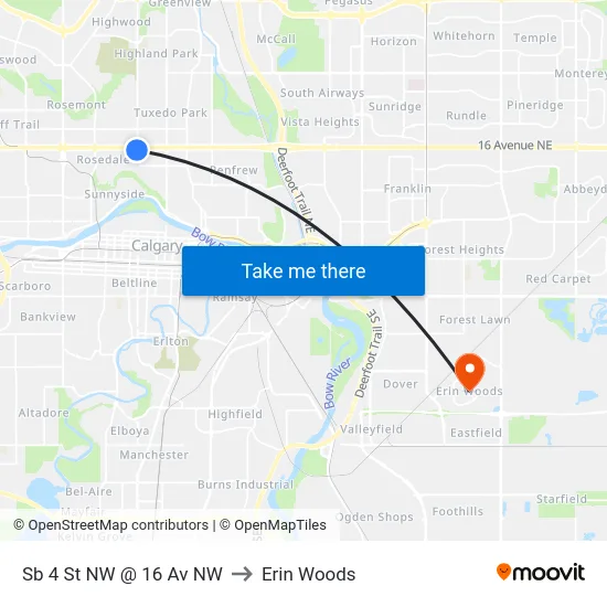 Sb 4 St NW @ 16 Av NW to Erin Woods map