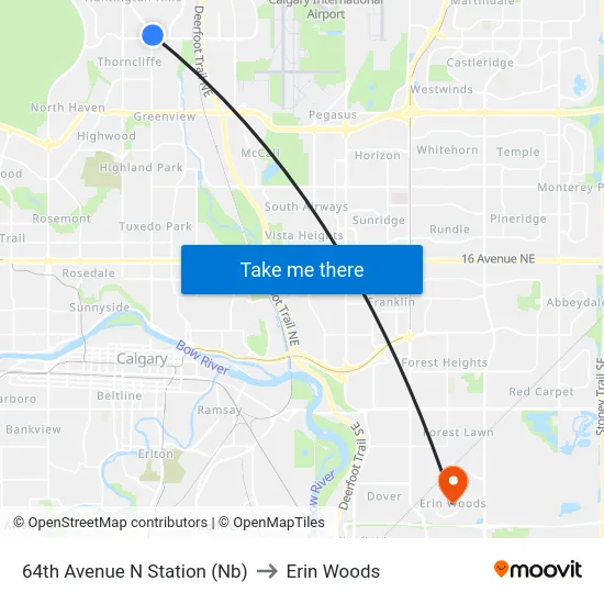 64th Avenue N Station (Nb) to Erin Woods map