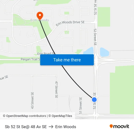 Sb 52 St Se@ 48 Av SE to Erin Woods map