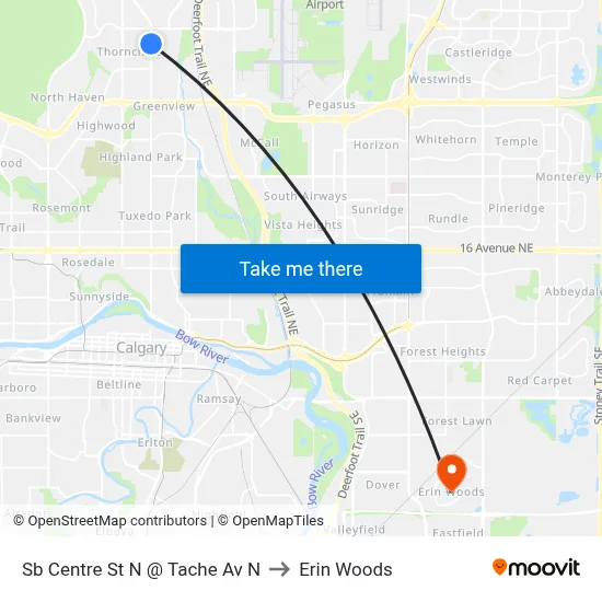 Sb Centre St N @ Tache Av N to Erin Woods map