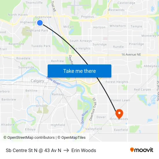 Sb Centre St N @ 43 Av N to Erin Woods map