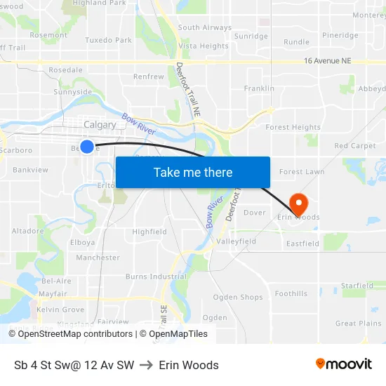 Sb 4 St Sw@ 12 Av SW to Erin Woods map