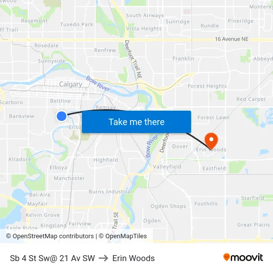 Sb 4 St Sw@ 21 Av SW to Erin Woods map
