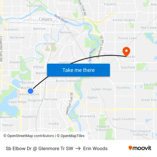 Sb Elbow Dr @ Glenmore Tr SW to Erin Woods map