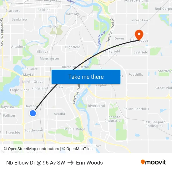 Nb Elbow Dr @ 96 Av SW to Erin Woods map