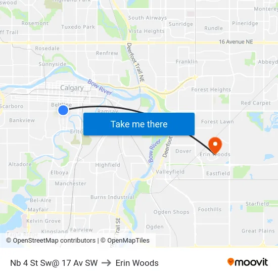 Nb 4 St Sw@ 17 Av SW to Erin Woods map