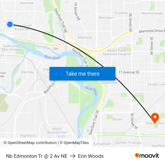 Nb Edmonton Tr @ 2 Av NE to Erin Woods map