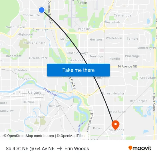 Sb 4 St NE @ 64 Av NE to Erin Woods map