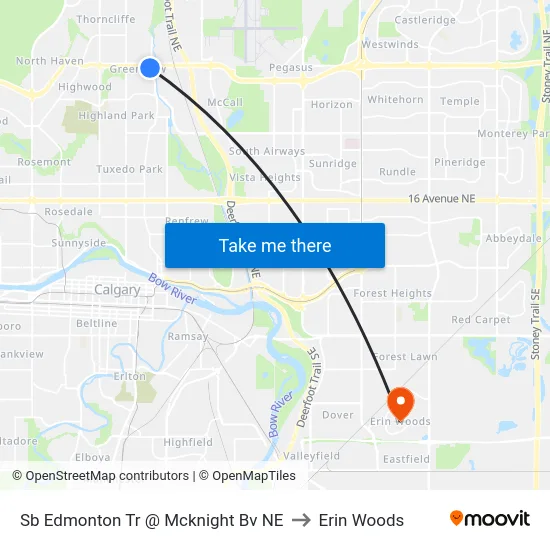 Sb Edmonton Tr @ Mcknight Bv NE to Erin Woods map