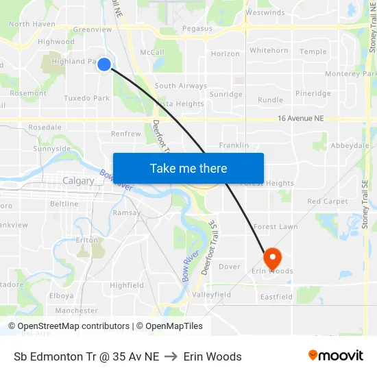 Sb Edmonton Tr @ 35 Av NE to Erin Woods map