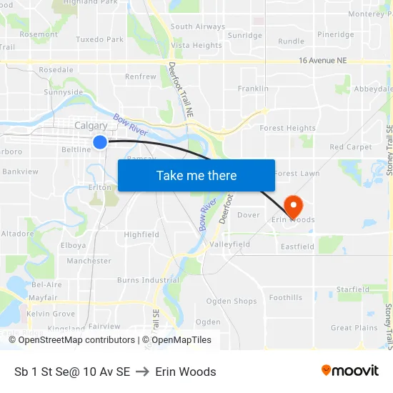 Sb 1 St Se@ 10 Av SE to Erin Woods map