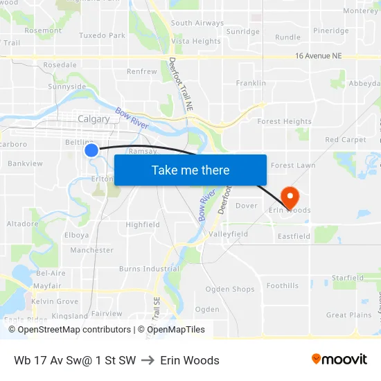 Wb 17 Av Sw@ 1 St SW to Erin Woods map