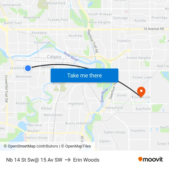 Nb 14 St Sw@ 15 Av SW to Erin Woods map