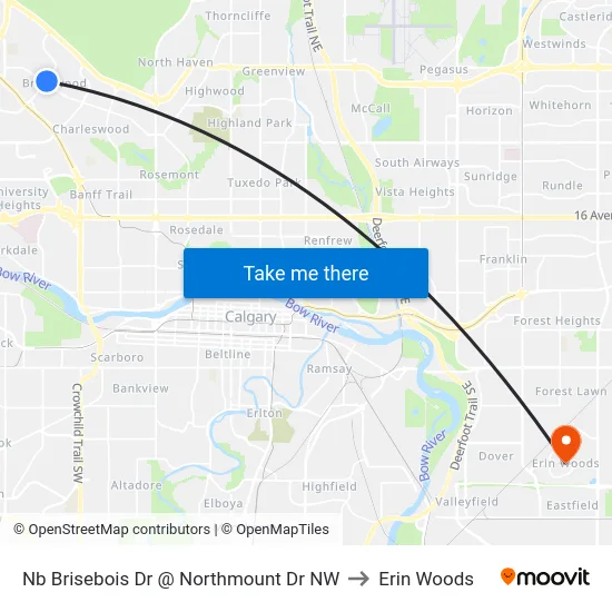 Nb Brisebois Dr @ Northmount Dr NW to Erin Woods map