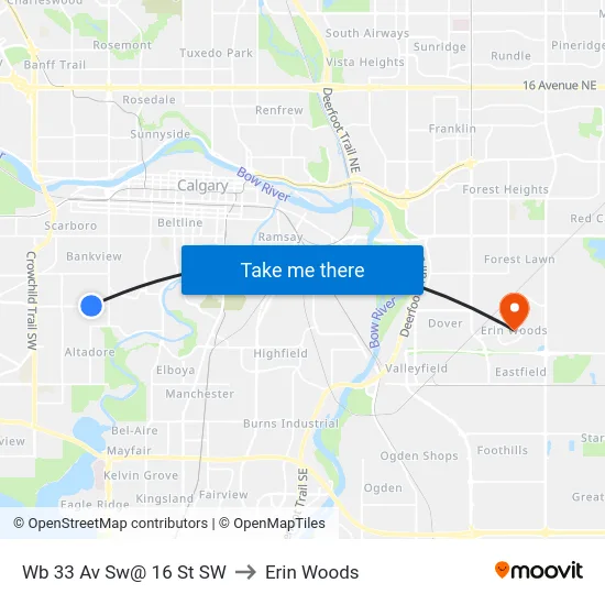 Wb 33 Av Sw@ 16 St SW to Erin Woods map