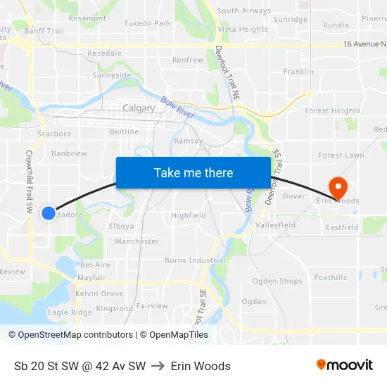 Sb 20 St SW @ 42 Av SW to Erin Woods map