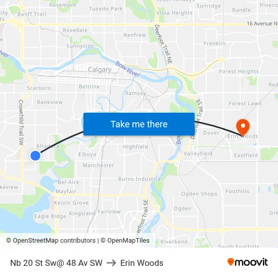 Nb 20 St Sw@ 48 Av SW to Erin Woods map