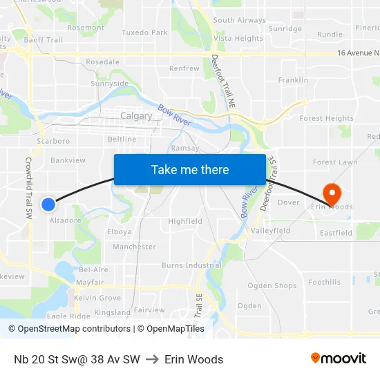 Nb 20 St Sw@ 38 Av SW to Erin Woods map