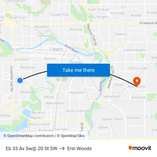 Eb 33 Av Sw@ 20 St SW to Erin Woods map