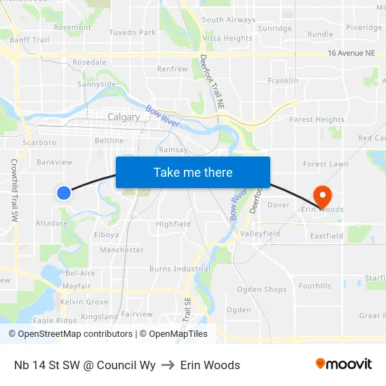 Nb 14 St SW @ Council Wy to Erin Woods map