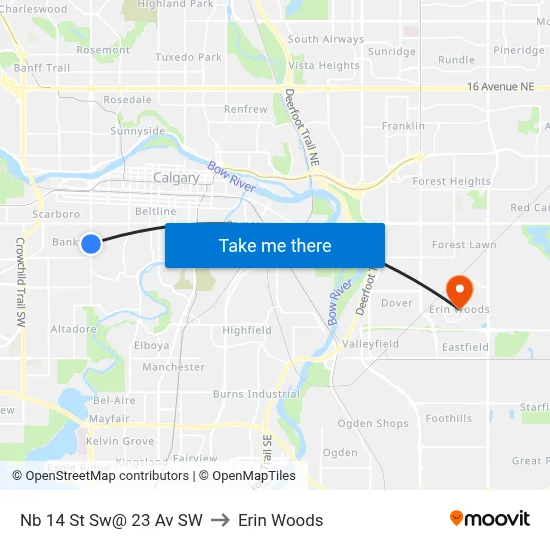 Nb 14 St Sw@ 23 Av SW to Erin Woods map
