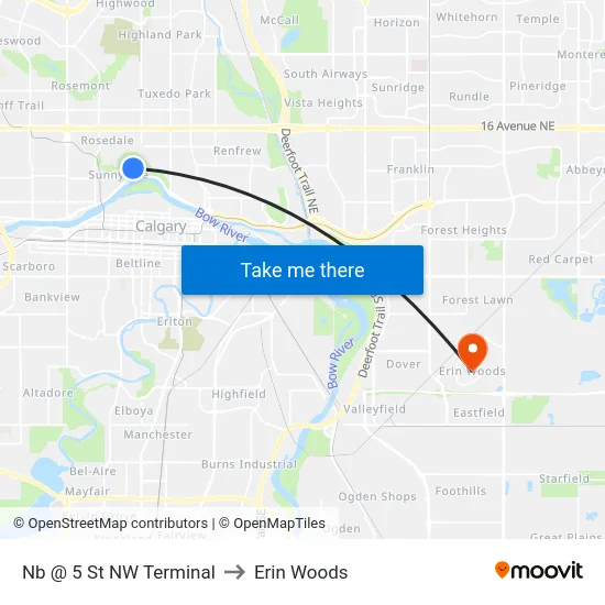 Nb @ 5 St NW Terminal to Erin Woods map