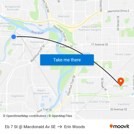 Eb 7 St @ Macdonald Av SE to Erin Woods map